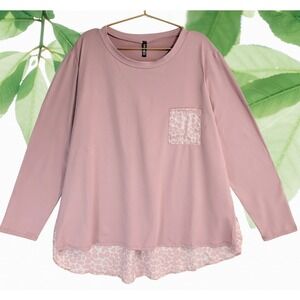 1 Clique Women's 2X super soft Dusty Rose Leopard Mixed Media Long Sleeve Top